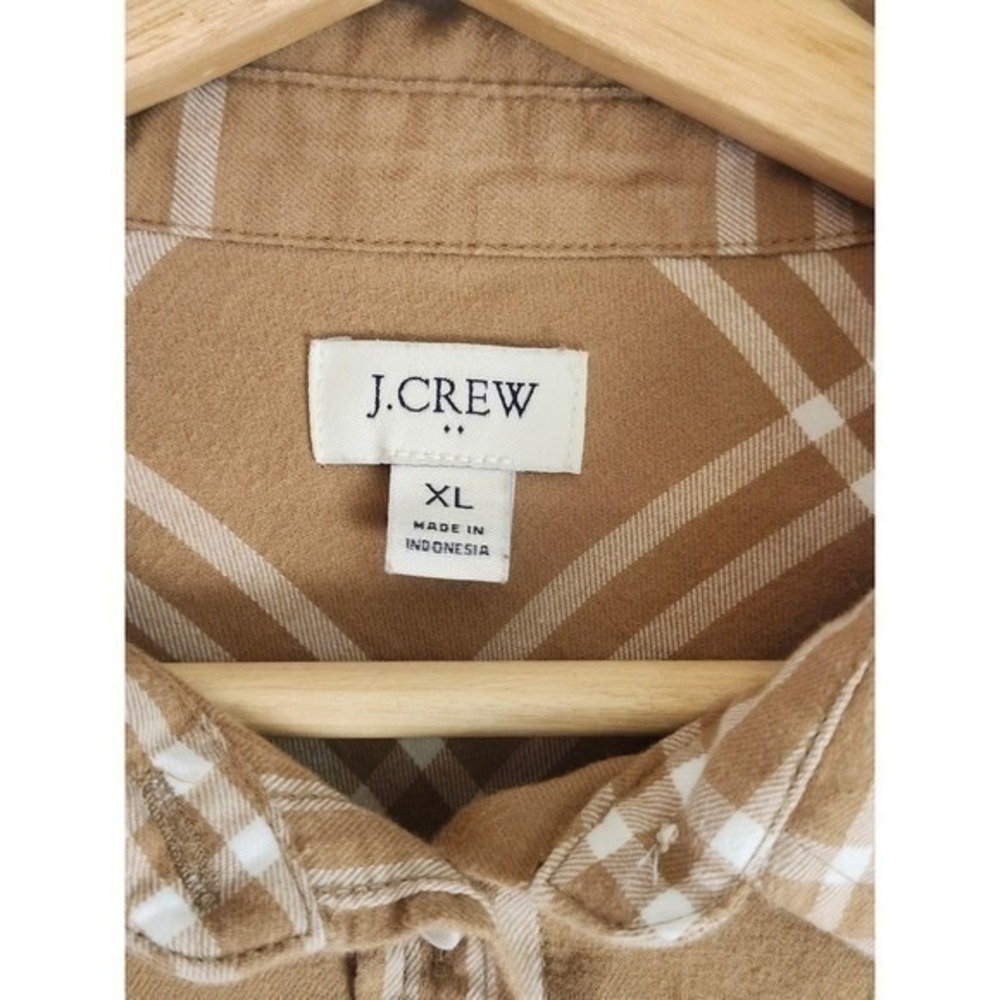 J.Crew Plaid Button Front Shirt XL Tan Beige Long Sleeve Casual Cotton Blend - Picture 5 of 9